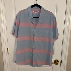 Mizzen+Main Performance Menswear Blue and Pink Striped Button Down Shirt